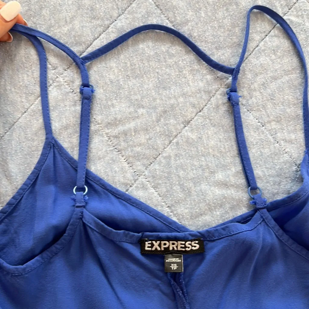 EXPRESS women XS blue adjustable strap dress V neckline flared loose skatter fit - Image 6