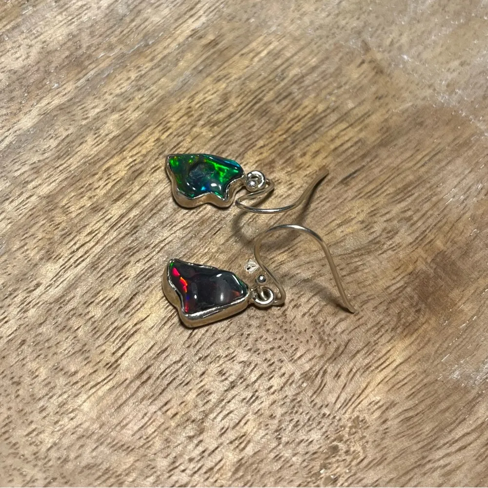 Black Ethiopian Opal Raw Form 925 Sterling Silver Earrings - Image 8