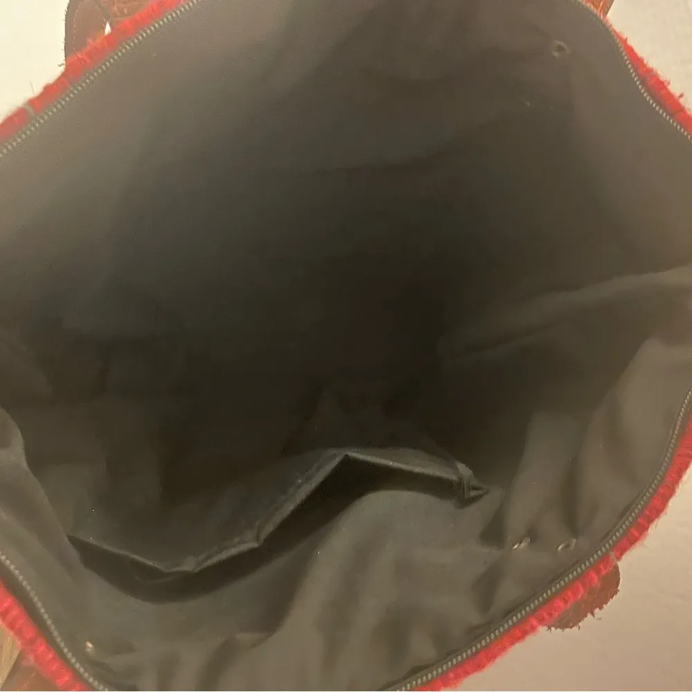 Finding Vettey 100% Wool Red Handbag Tote Leather Straps - Image 8