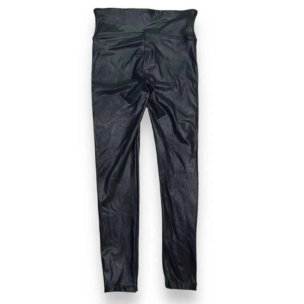 EUC SPANX Faux Leather Leggings with White Side Stripes Womens Small Black‎ - Image 2