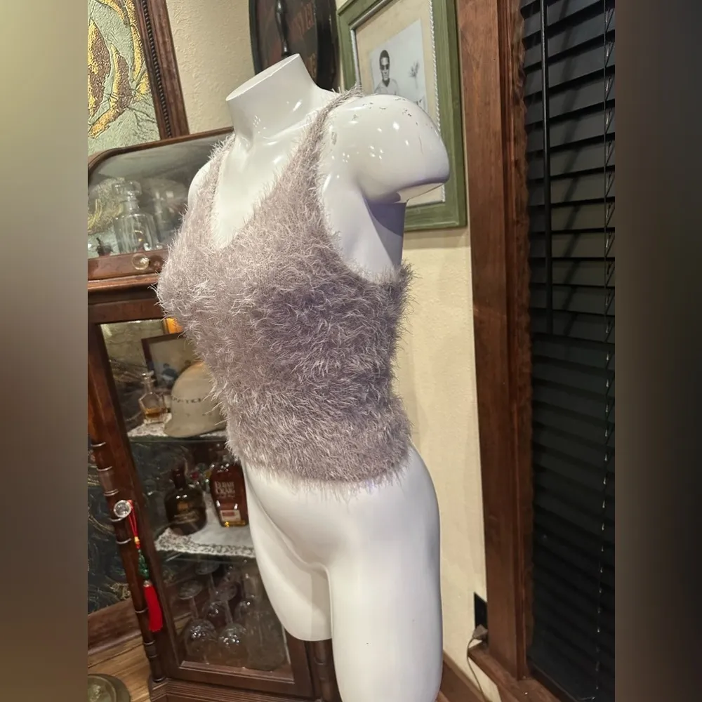 NWOT LOVE Republic tan fuzzy knit cropped spaghetti tank top. Super soft - Image 4