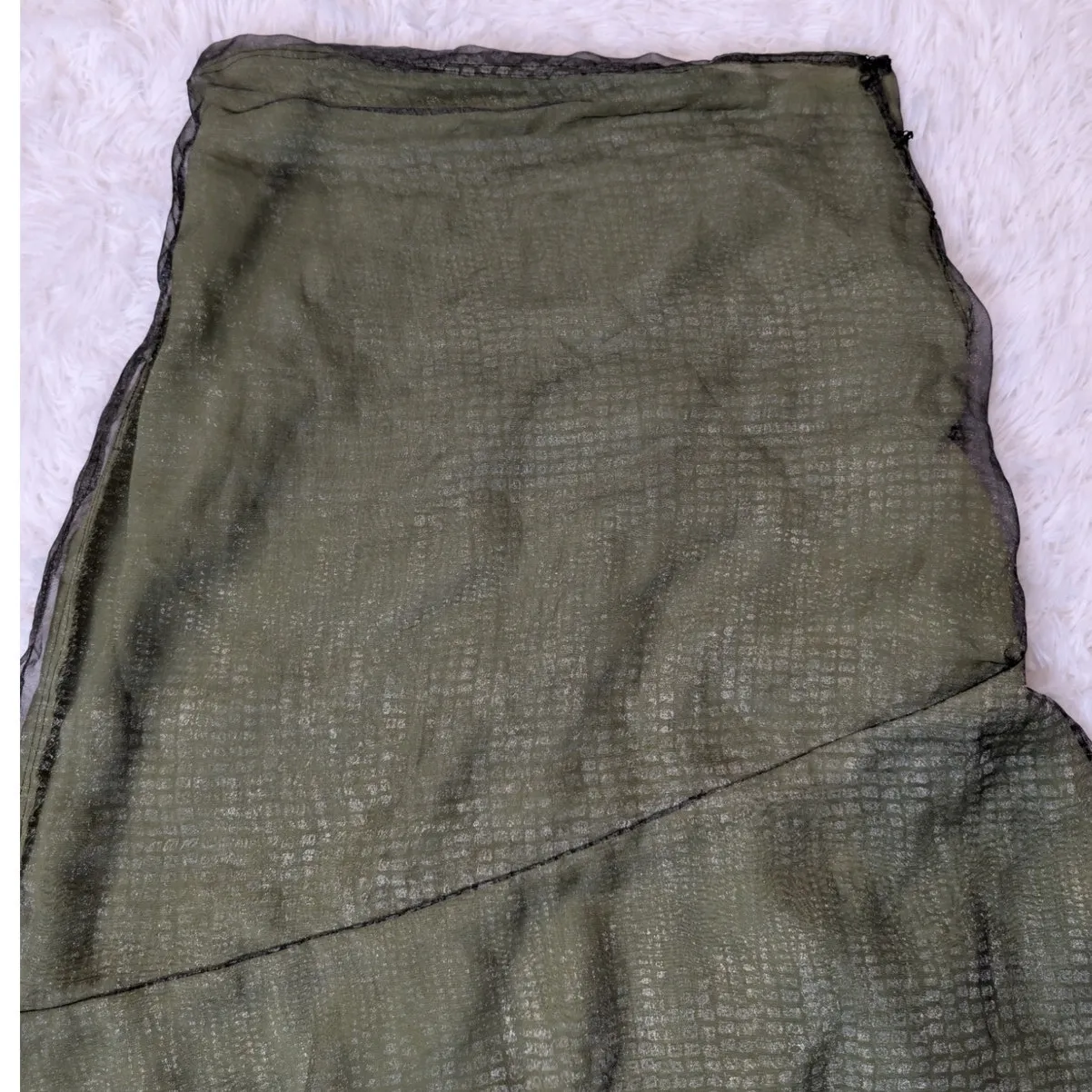 Handmade Sheer Asymmetrical Skirt Gray and Green Size M - Image 8