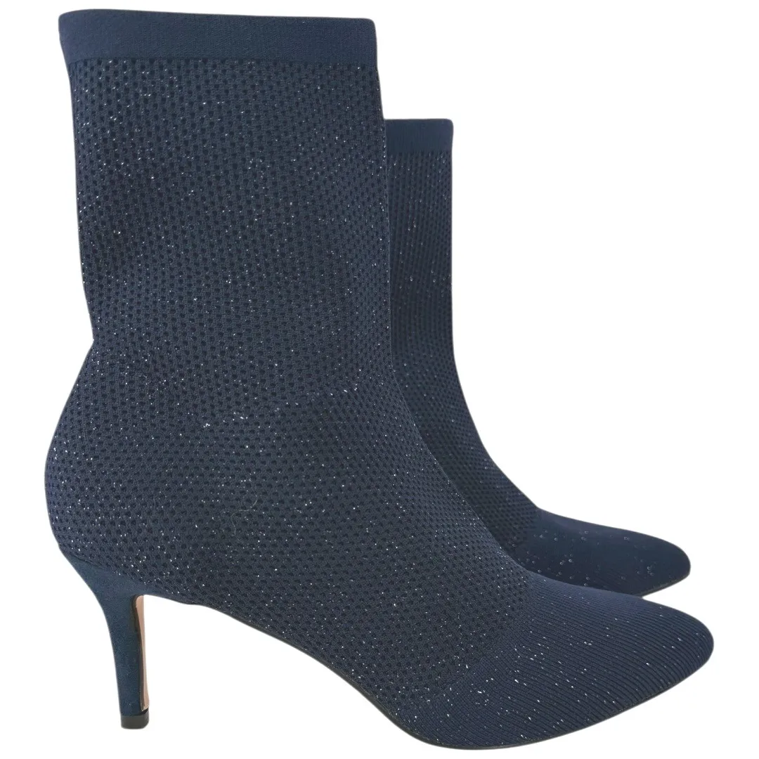 Catherine Malandrino Tammy Navy Glitter Knit Pointed Toe Sock Boots Size 10 - Image 2