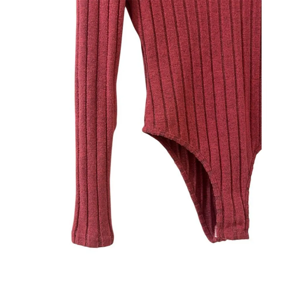 SHEIN Bodysuit Womens Size XS Red V-Neck Long Sleeve Ribbed Casual Sweater Top - Image 3