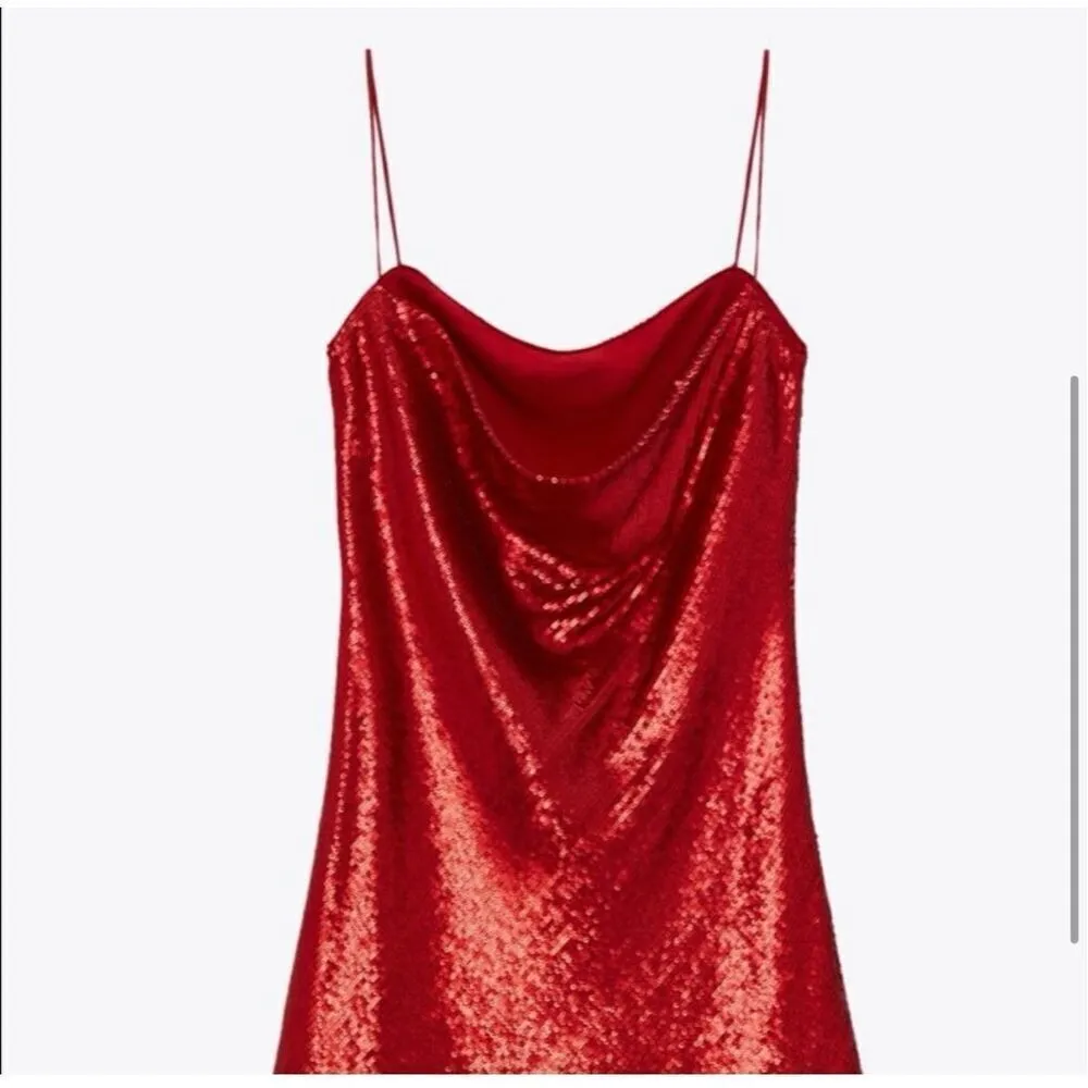 Zara NWT red sequin slip mini dress size small - Image 13