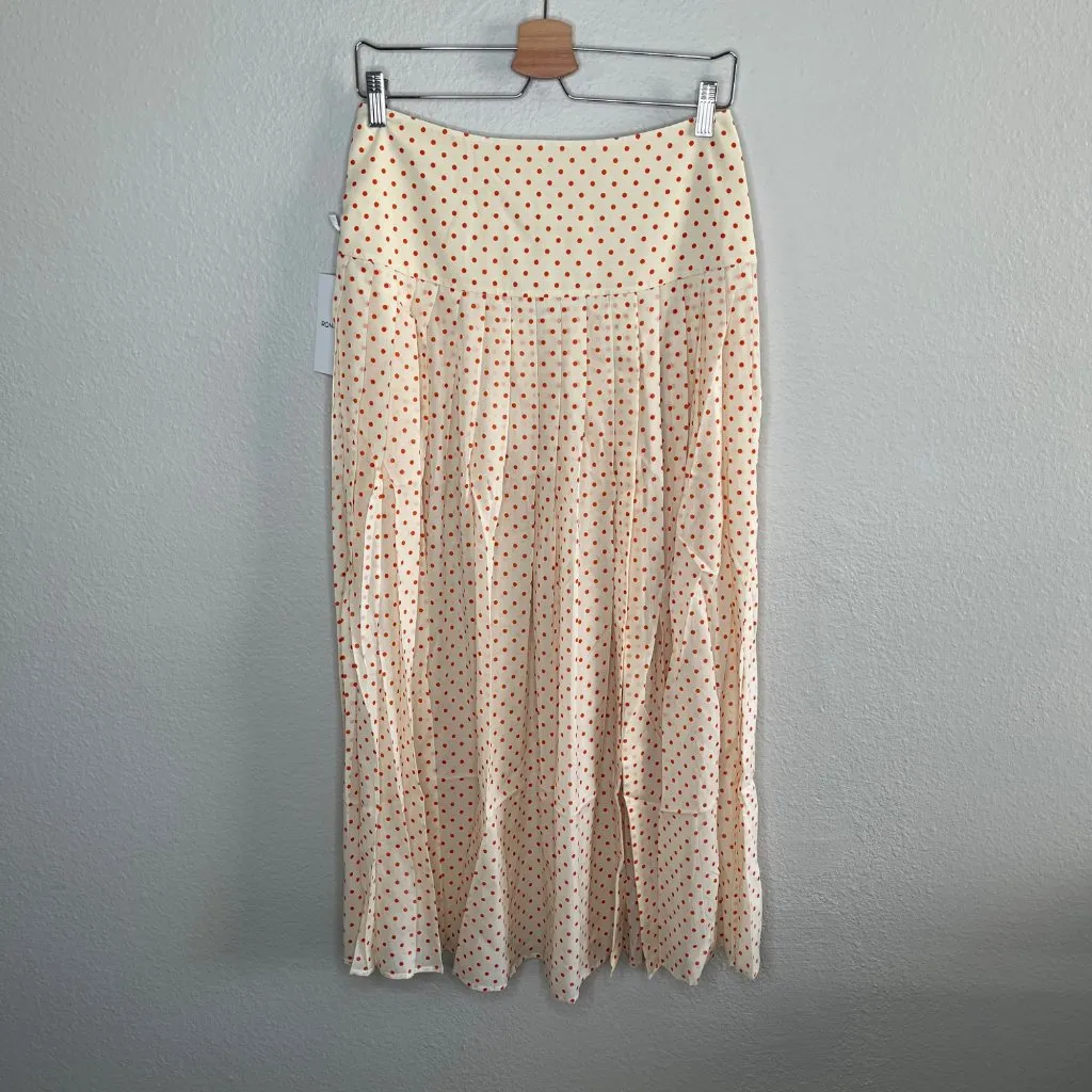 Ronny Kobo Womens Medium Kensington Polka Dot Maxi Skirt Orange - Image 3