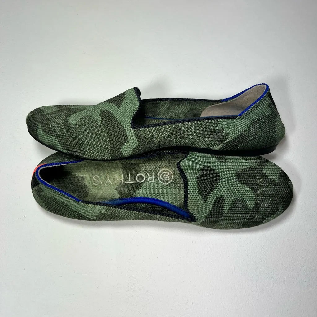 Rothy's Olive Camo Loafers Flats Camouflage Print Army Slip-Ons Round Toe Size 7 - Image 13