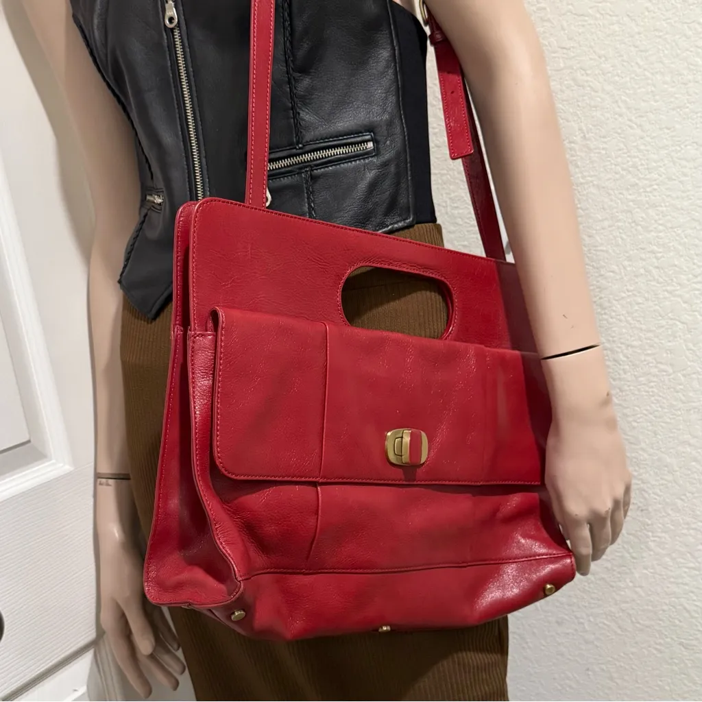 HOBO International Red Leather Katrina Top Handle Envelope Clutch Crossbody Bag - Image 7