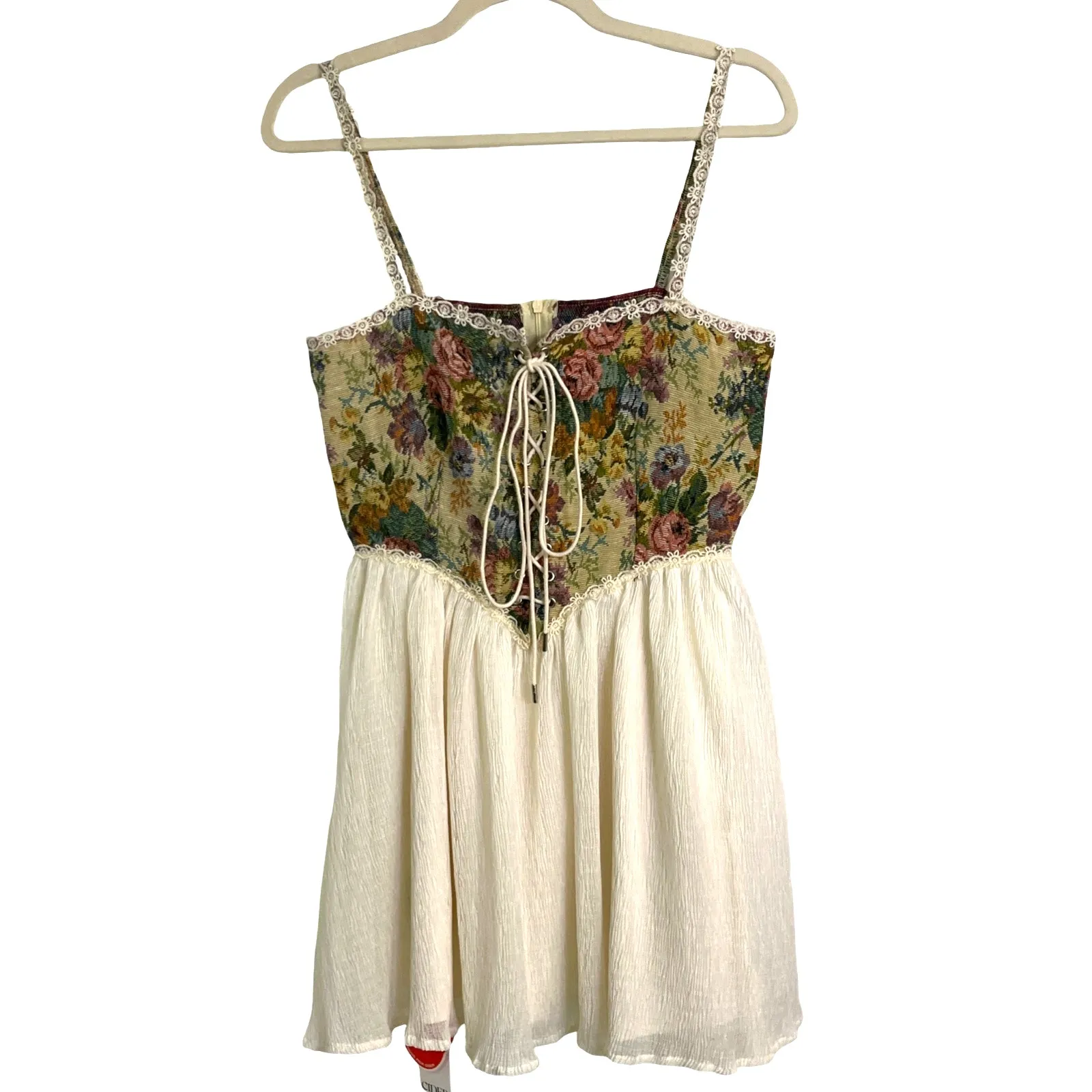 Cider Floral Tapestry Corset Dress Lace Up Bodice Cream Skirt NWT Size Small - Image 3