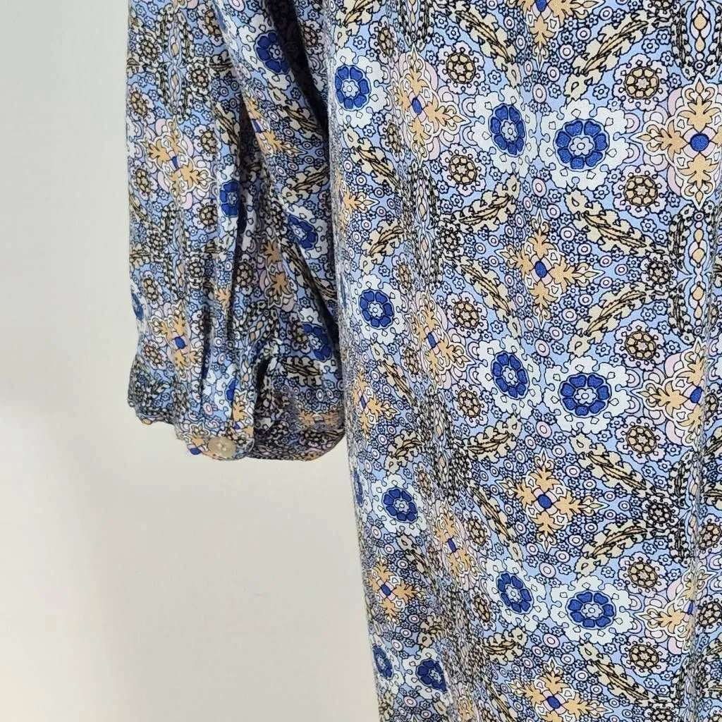 Adrienne Vittadini Blue Peasant Blouse Size 1X Plus Size Blue Print Boho Top - Image 6