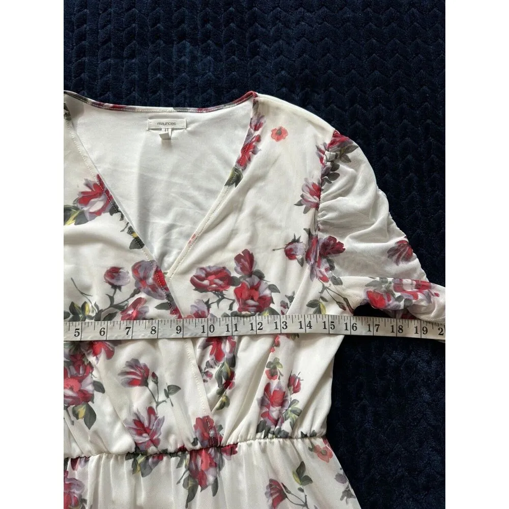 Maurices Womens White‎ Dress w Floral Casual Silky Sheer Overlay Size Small - Image 6