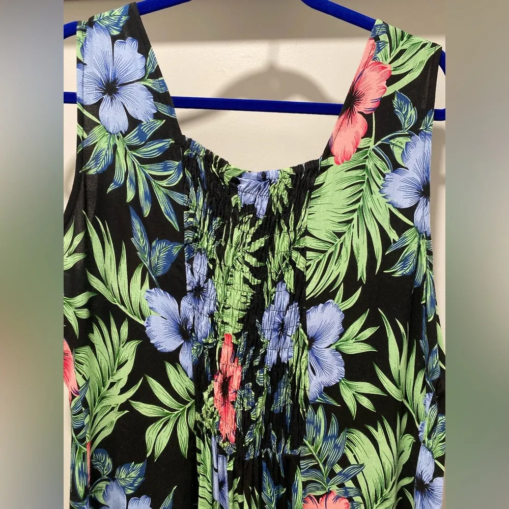 VTG 90s Koret Black Hawaiian Tropical Floral Button - Image 13