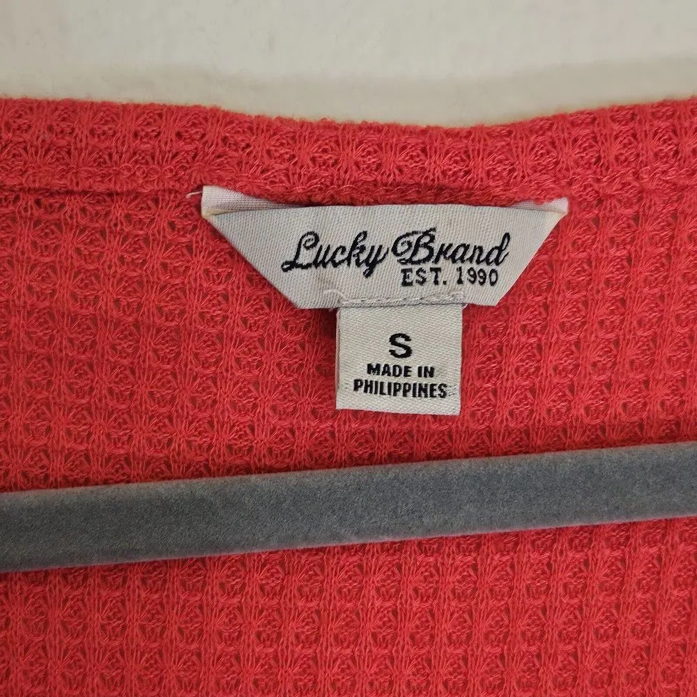 Lucky Brand Ginny Lace Trim Thermal Long Sleeve Top Size S Red Boho - Image 8