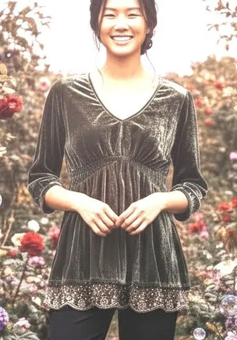 Live and Let Live Dress Tunic SZ Med Petite Velvet Sequin Babydoll Y2K Steampunk - Image 1