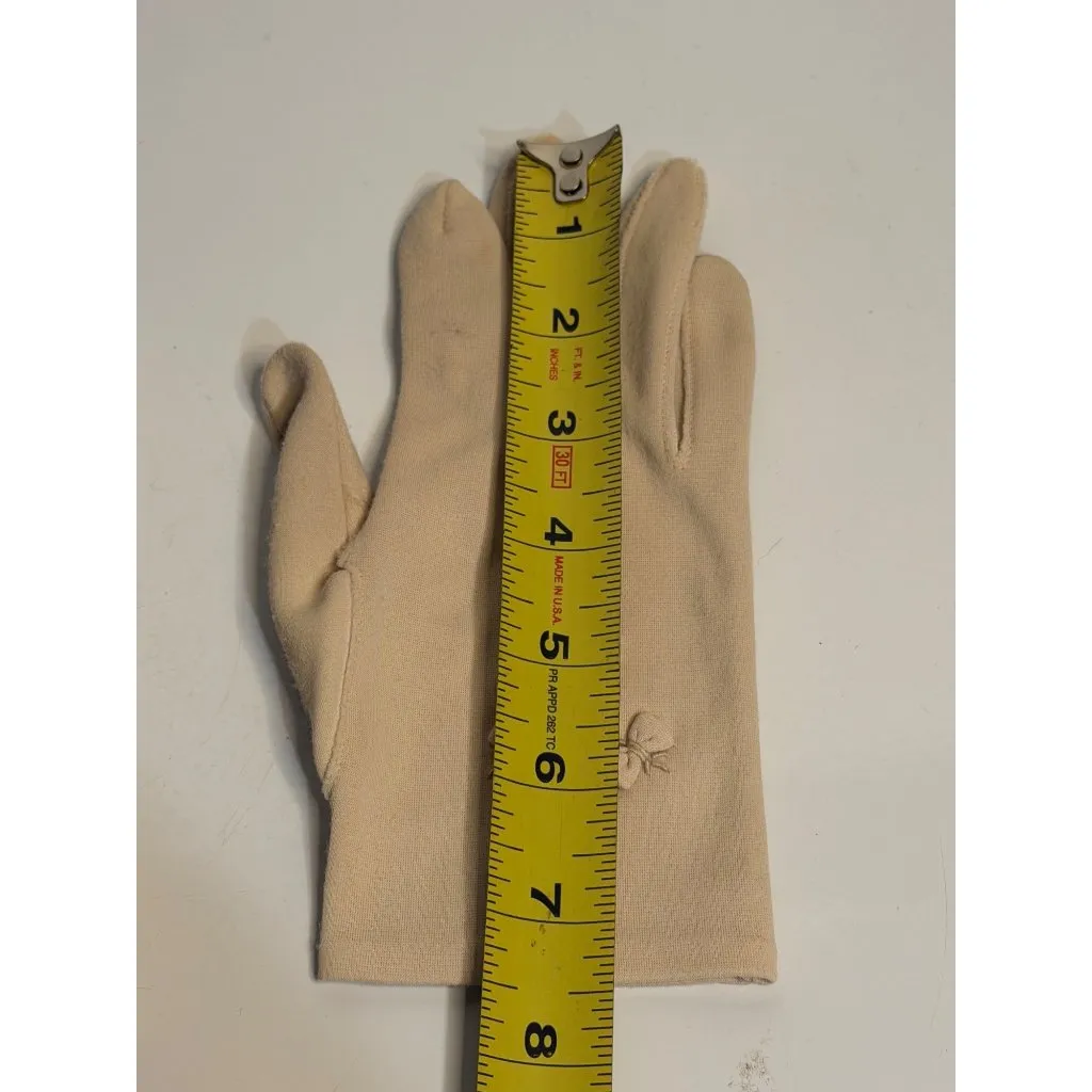 VTG 60s Cappuccino Coffee Nylon Wrist Gloves Embroidered Ribbon Bow Detail Women - Image 5