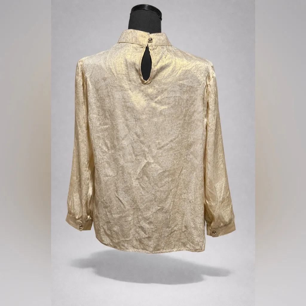 Gold Metallic Blouse Womens Large High Neck Long Sleeve Shimmer Top Unbranded - Image 2