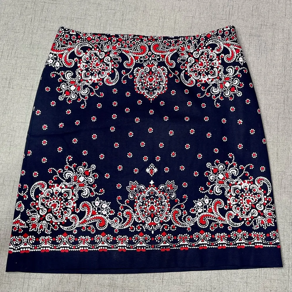 Talbots Paisley Floral Pencil Skirt Navy Blue Red White 8 - Image 2