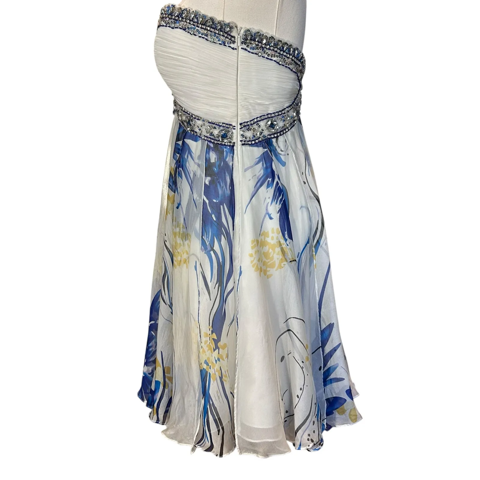 Terani Cocktail Dress SZ 2 100% Silk Beaded Short Sheer Lined Flowy Y2K Fairy - Image 12