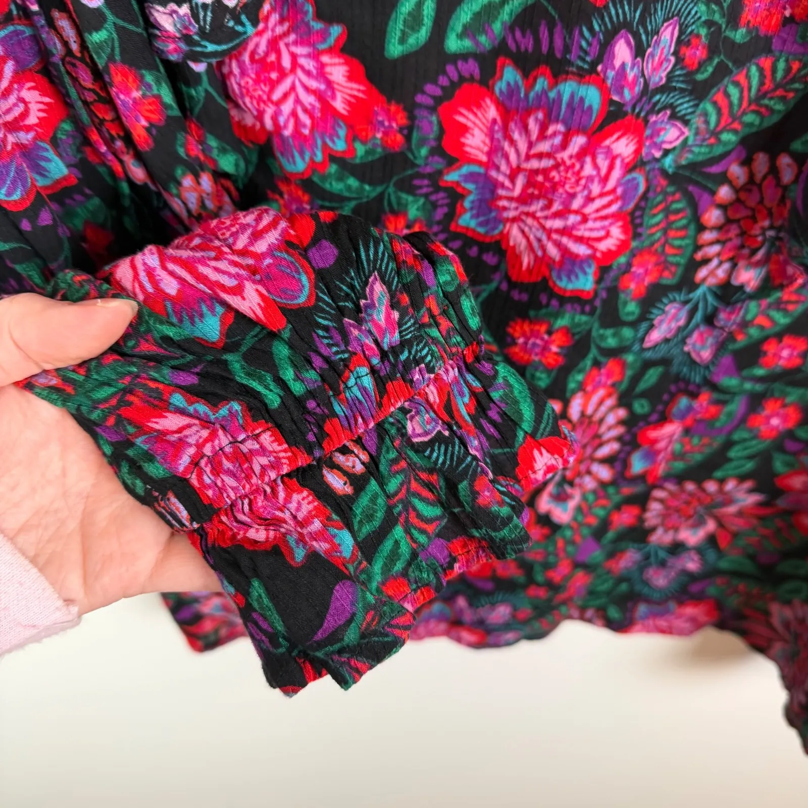 Terra & Sky Womens Floral Blouse Size 2X Boho Chic Peasant Long Sleeve Spring - Image 2