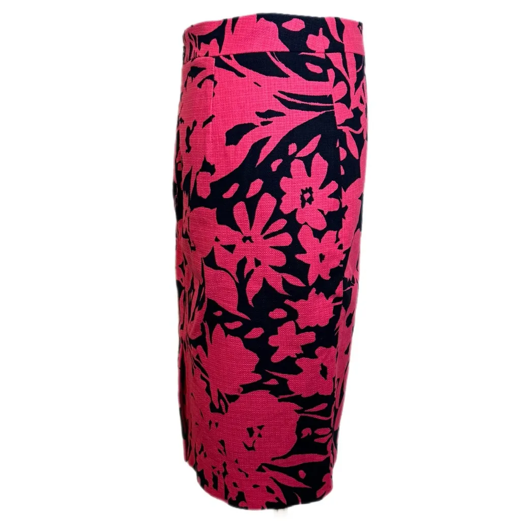 Women's J.CREW Pink Navy Floral Pencil Skirt Size 14 Like New Professional - Image 2