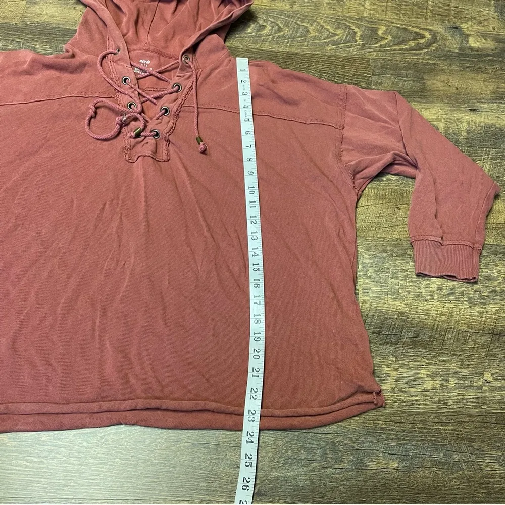 Aerie Lace-Up Oversized Hoodie Pullover Womens Small Clay Red Long Sleeve - Image 6