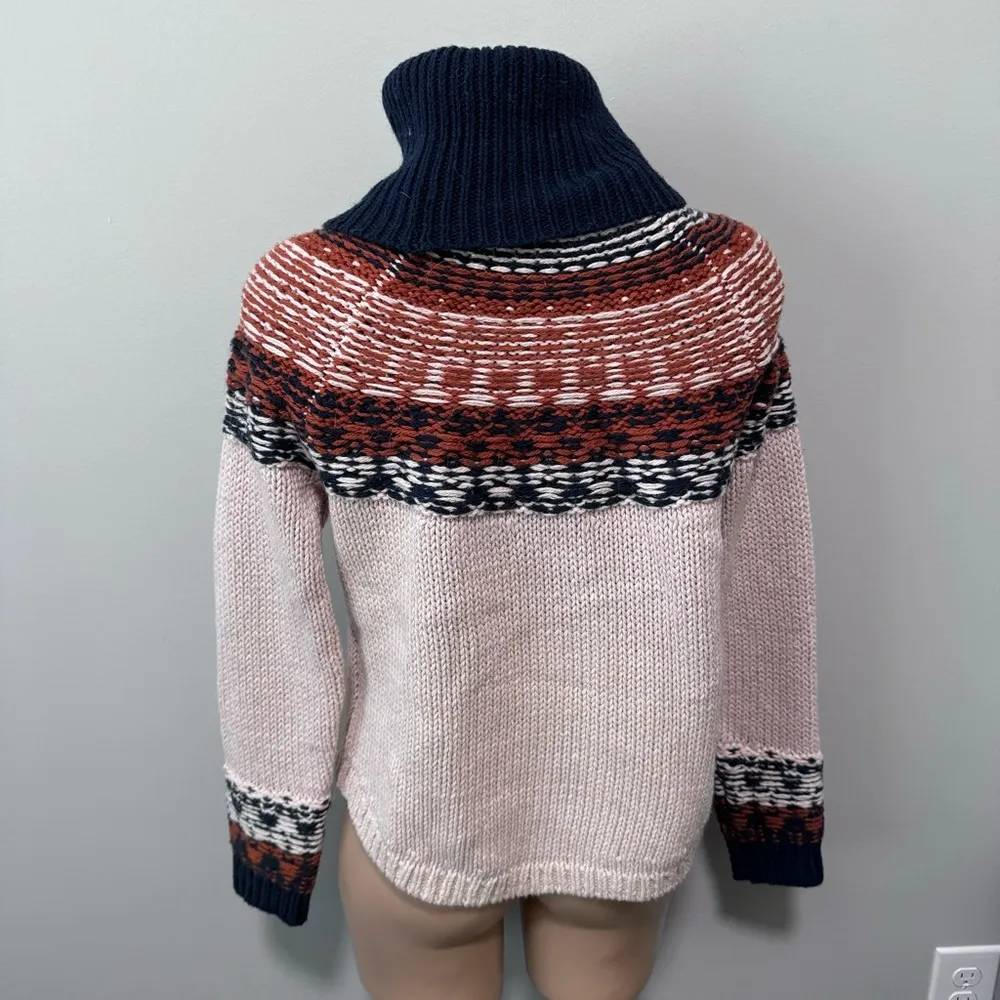 Madewell Brookdale Fair Isle Turtleneck Sweater Navy Orange Fall Small Autumn - Image 4