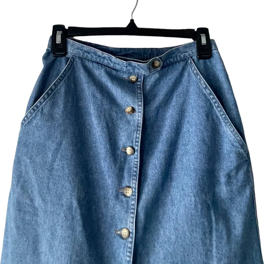 Central Falls Vintage 90s USA Women's‎ Size 8 Button Up Denim Mini Skirt Blue - Image 2