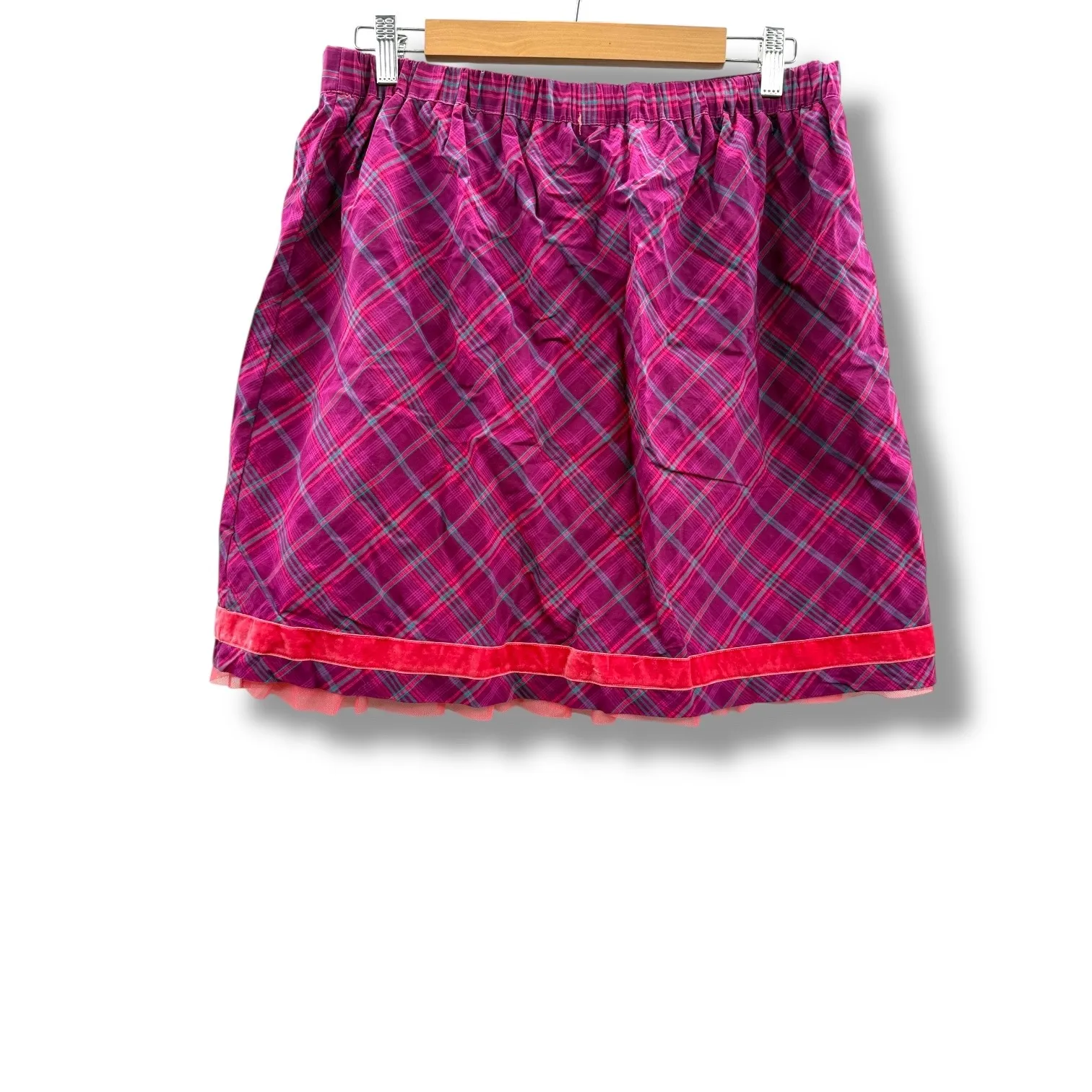 Matilda Jane Tinsley Skirt‎ Women's Medium Pink Purple Plaid Holiday Velvet Trim - Image 2