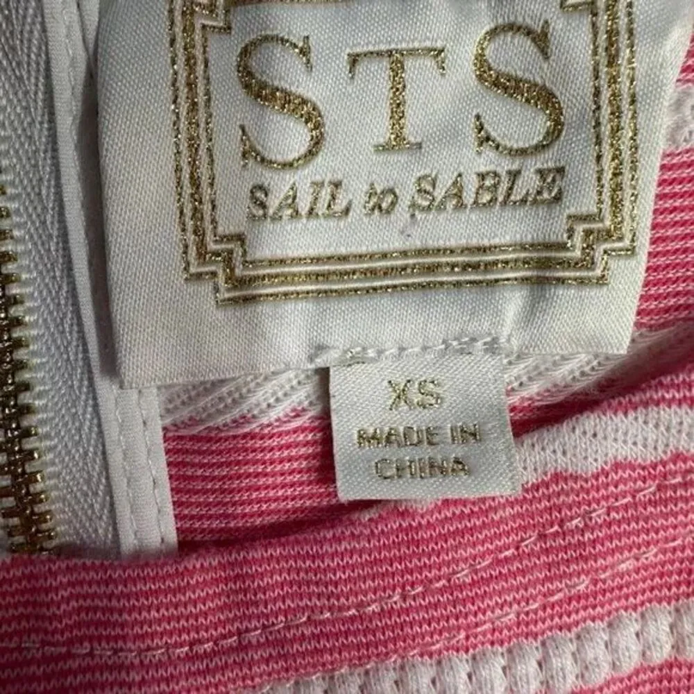 STS Sail to Sable Pink White Stripe Cotton Blend Short Sleeve Shift Dress Siz XS - Image 10