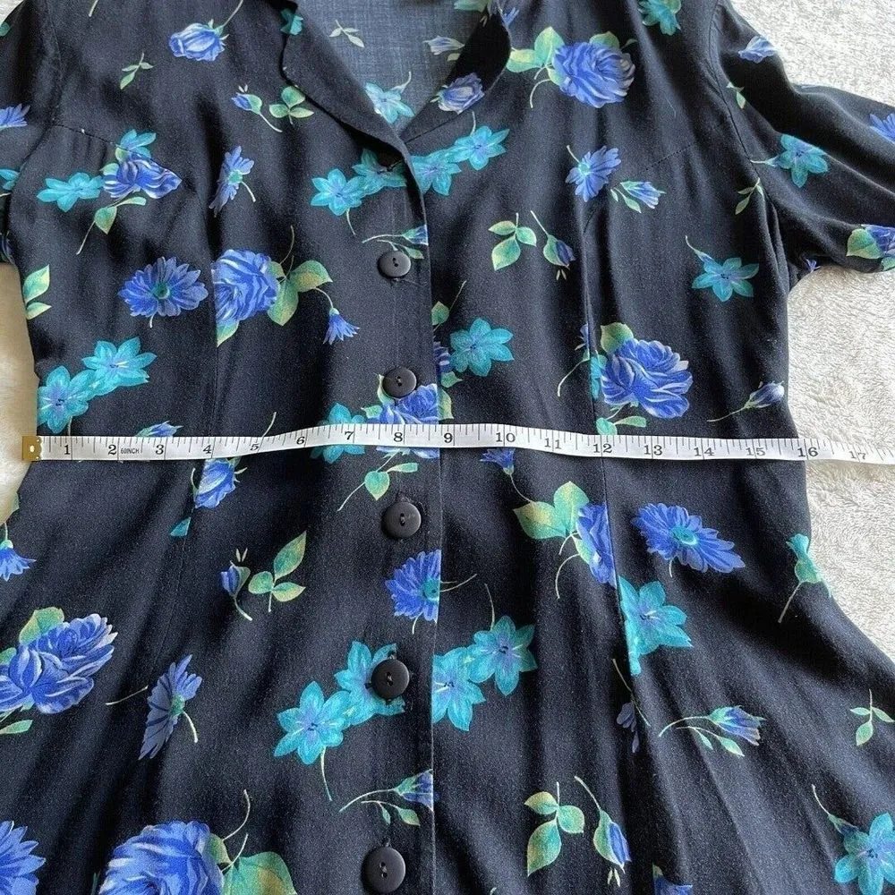 Vintage David Benjamin Floral Maxi Dress Womens M Blue Prairie Cottage‎ Boho 80s Size M - Image 10