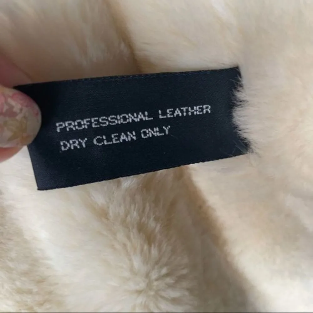 Copper collection leather faux fur lined jacket coat horn type buttons hooded sm Tan - Image 11