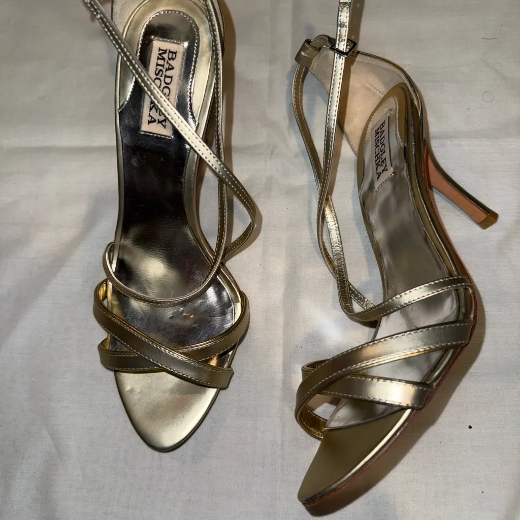Badgley Mischka Metallic Strappy Heels - Image 4
