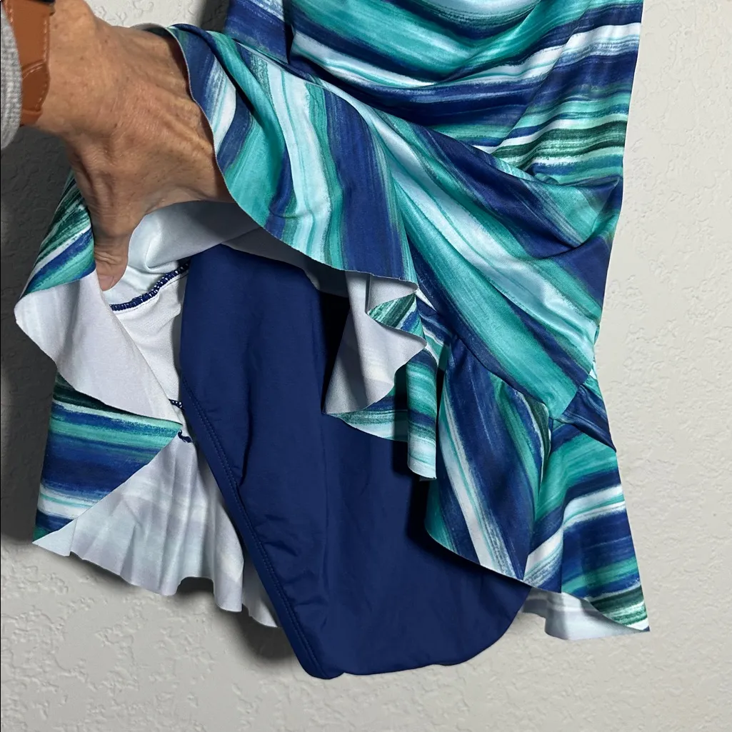 NEW Disney Parks Blue Stripe One Piece Swimsuit Skirt Minnie Mouse WDW Halter - Image 8