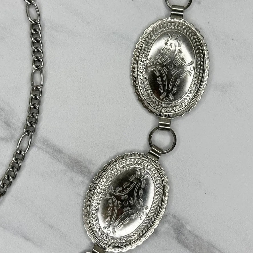 Western Concho Silver Tone Metal Chain Link Belt One Size (OS) ✨ - Image 5