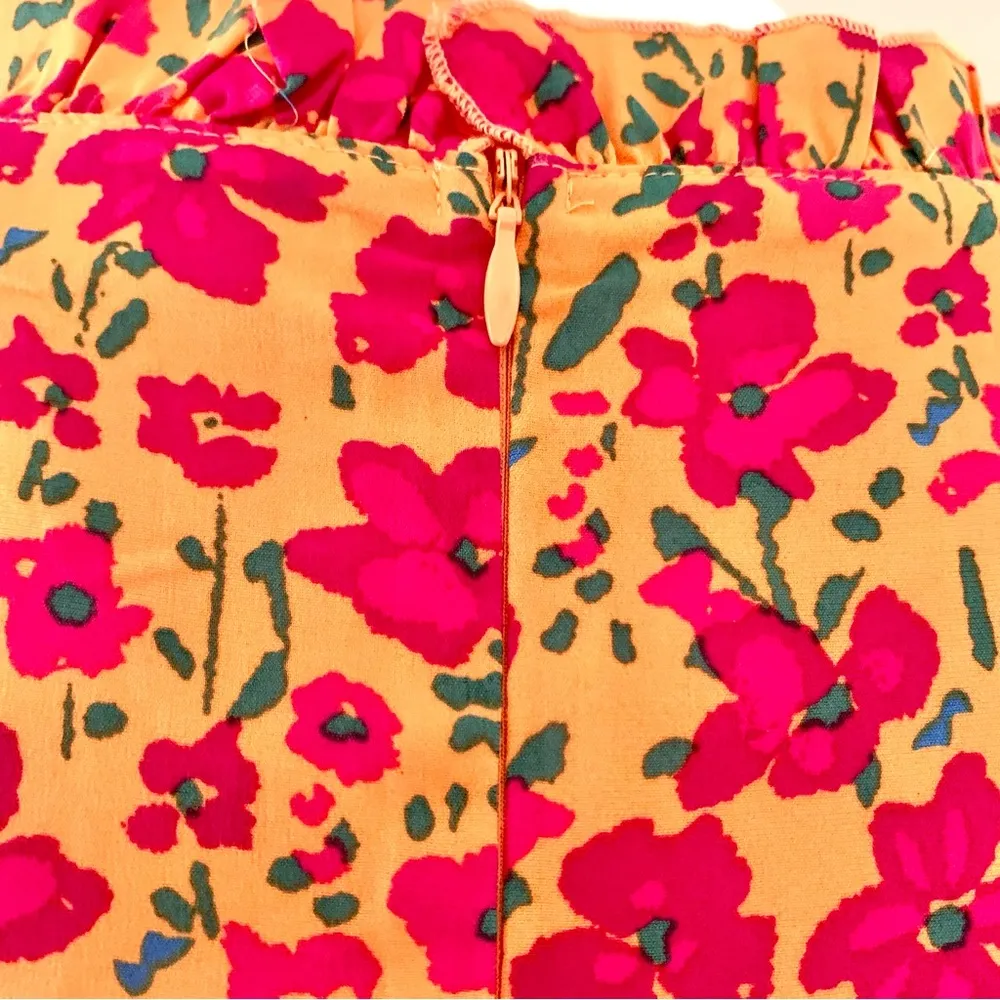 Ivy City Co Orange Pink Green Floral Print Pleated Dress - Image 7