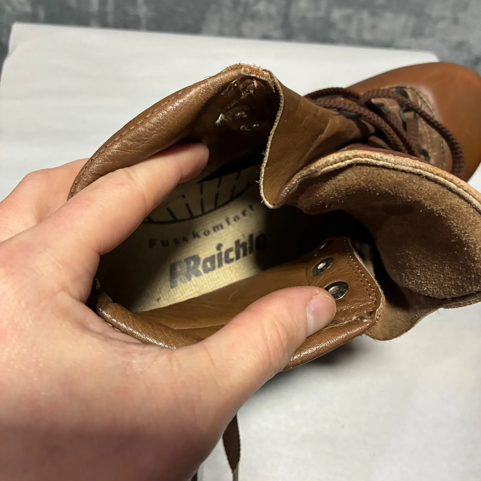 Vintage Raichle Brown Leather Hiking Boots Made in Switzerland Women's Size 8 - Image 9