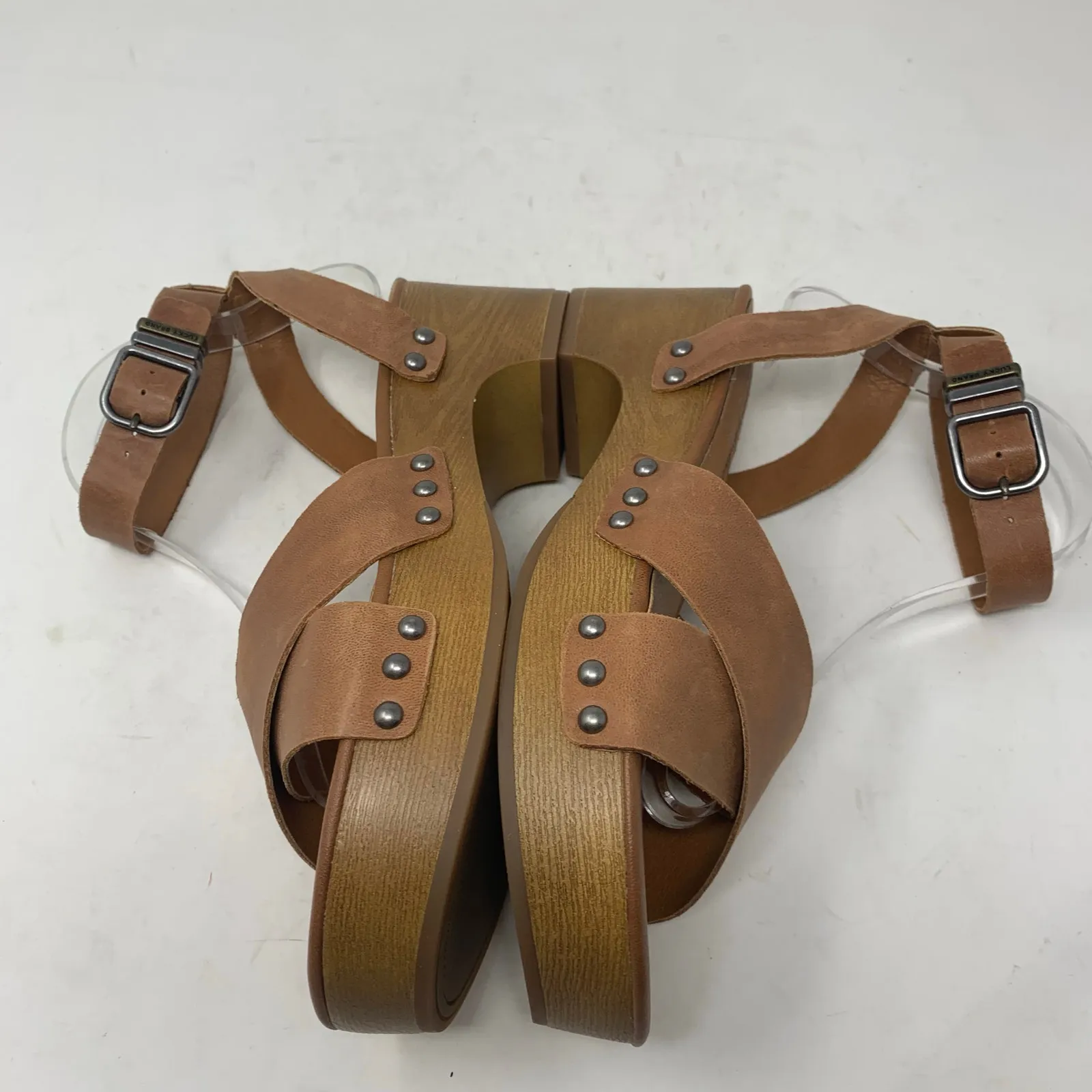 Lucky Brand Famla Size 8 Brown Leather Slingback Platform Sandal Chunky - Image 5