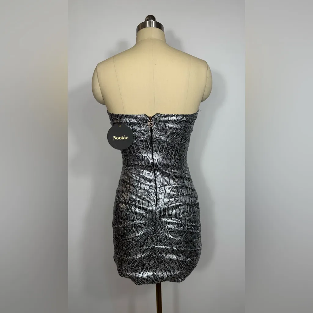 NWT Nookie Blind Date Mini‎ Dress Silver Python Size Small - Image 4