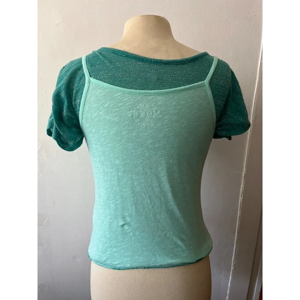 Mudd seafoam teal sparkly green camisole tank top shirt combo Y2K Lizzie McGuire - Image 6