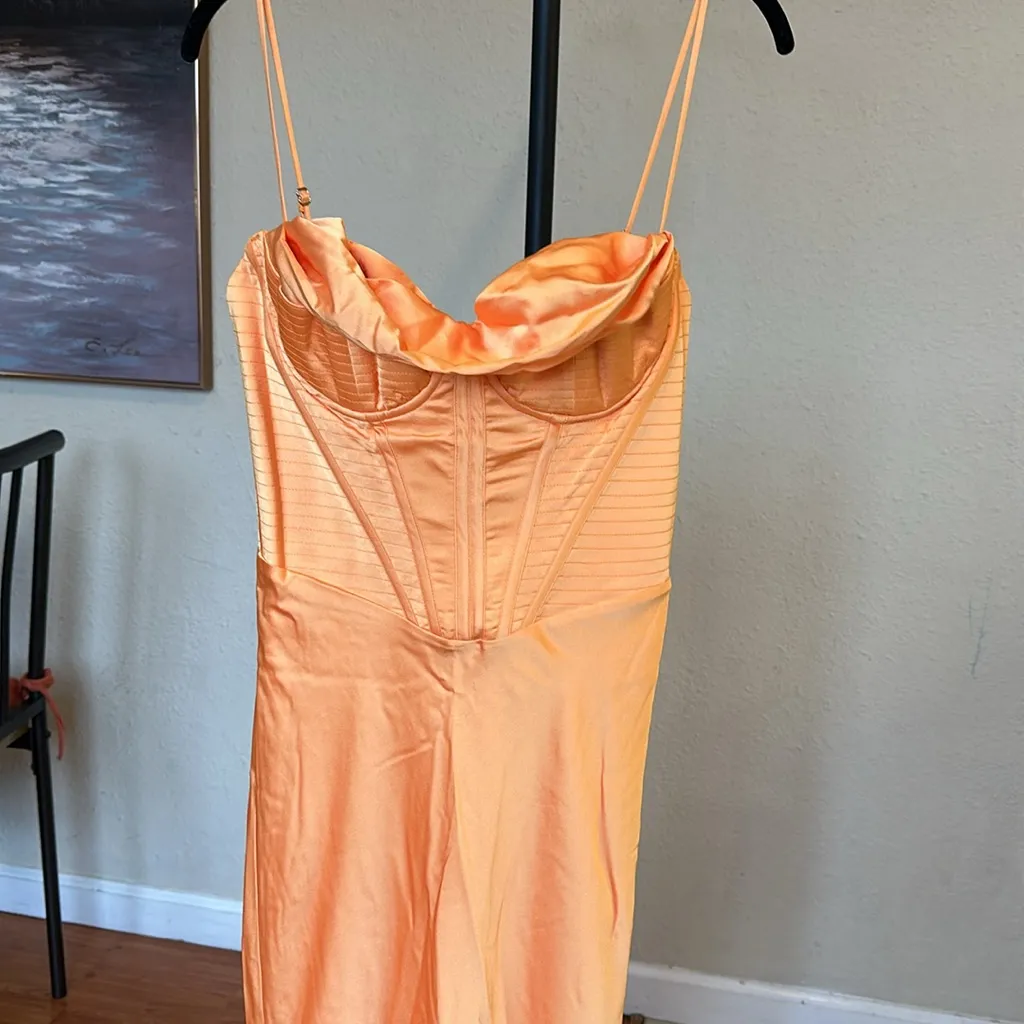 HOUSE OF CB 'Myrna' Tangerine Satin Corset‎ Midi Dress NWOT Size S - Image 6