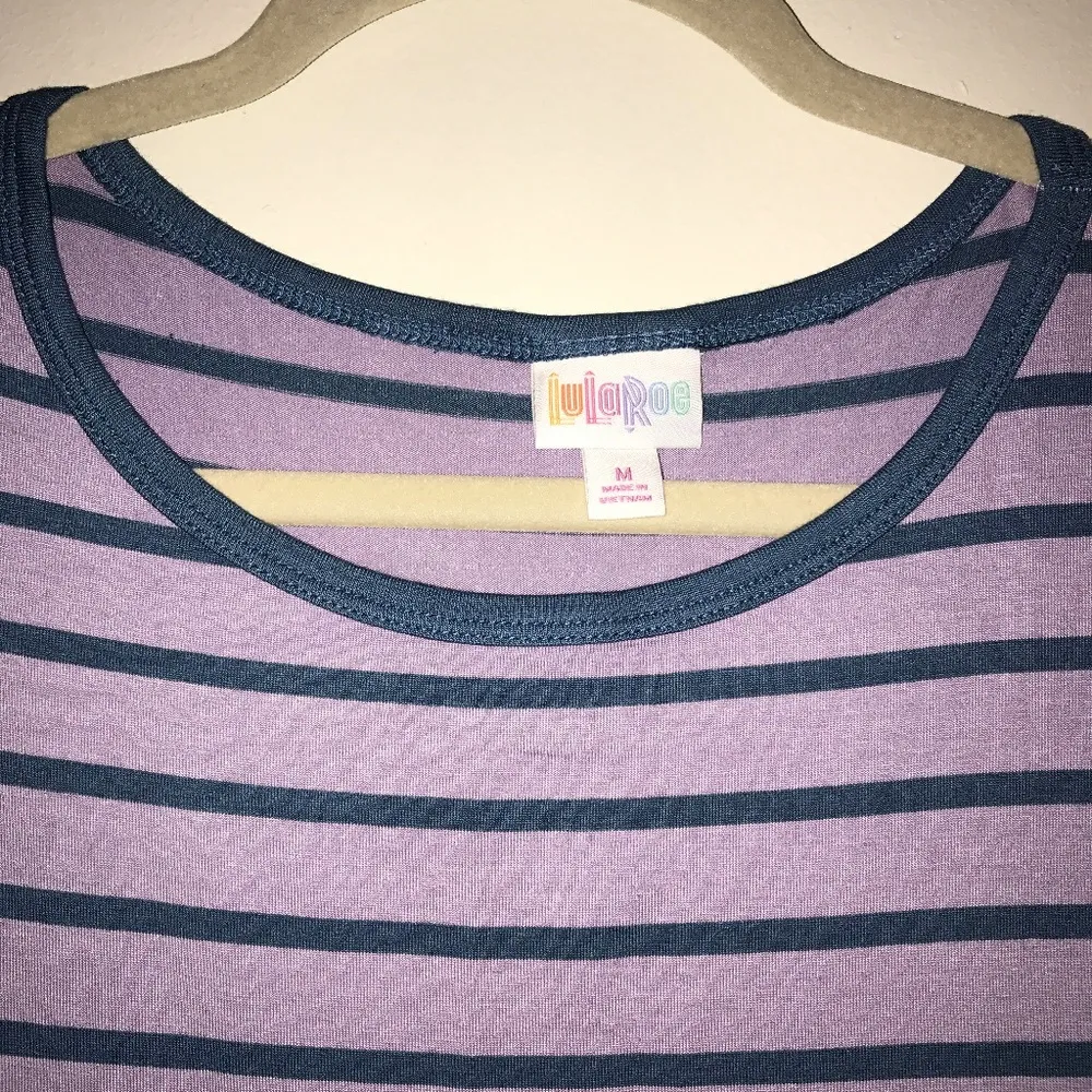 LuLaRoe Dress Striped Julia Lavender with Slate Blue Stripes M BNWT Scoop Neck - Image 4