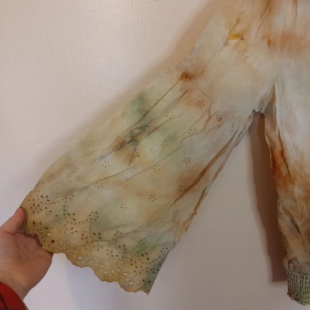 NY&C Size Extra Large XL Boho Indie Tie Dye Blouse Earthy Tones Cotton Trumpet - Image 3