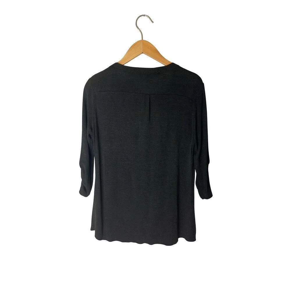 Cable & Gauge Women’s Small Gray Long Sleeve Tunic Top | Button Front Roll Tab S - Image 3