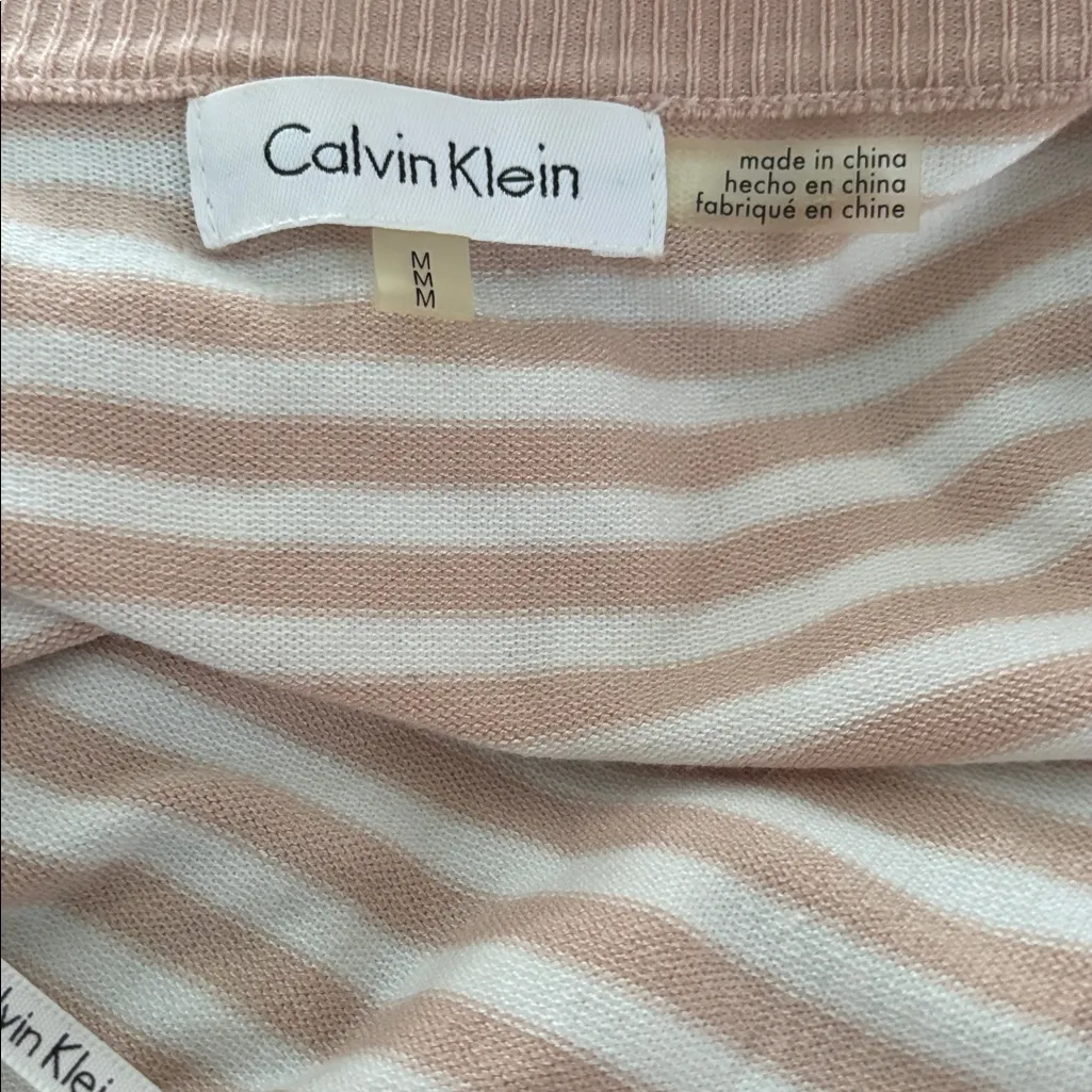 Calvin Klein Dusty Pink White Stripe Twinset Sz M Cardigan Shell Soft Rayon - Image 8
