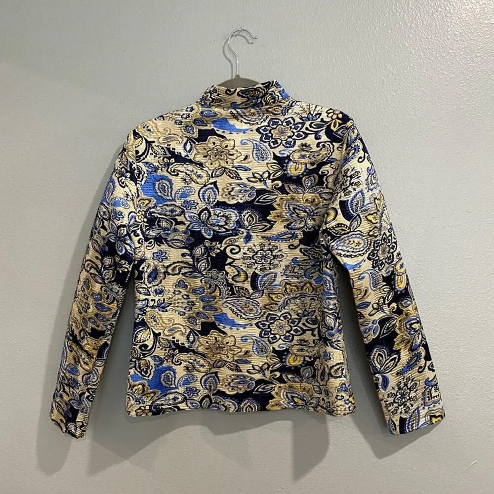 Silkland Blue Yellow Paisley Zip Up Blazer Sz S - Image 9