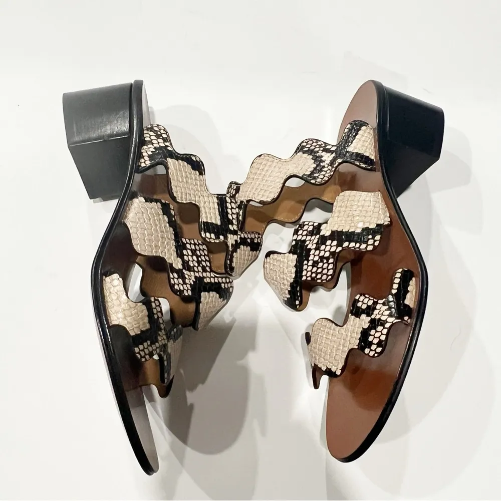 Chloe Eternal Grey Leather Scalloped Tripstraps Chunky Heels Sandals Size 36 US6 - Image 4