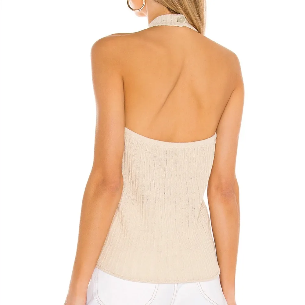 L’Academie X Revolve Linen Cotton Thalia Knit Halter Top: Tan - Image 3