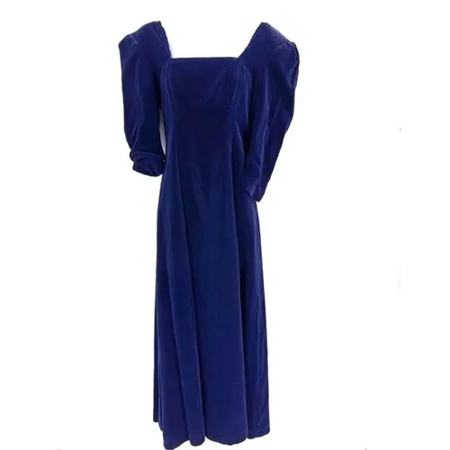 Vintage Bluff Women's Velvet Button Back Dress Blue Size‎ S Whimsical romantic - Image 6
