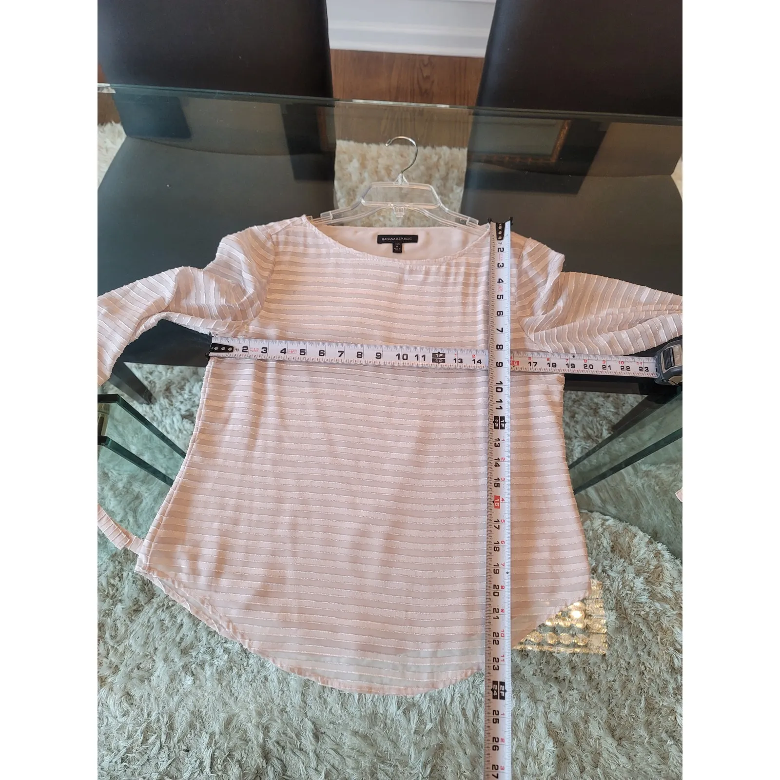 Banana Republic Blouse Women's Petite Small White Sheer Stripe Long Sleeve Top - Image 10