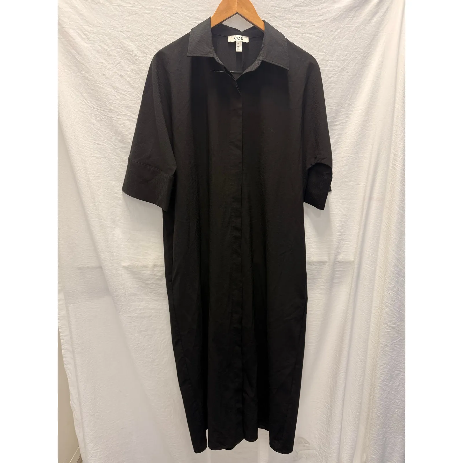 COS Black Linen Midi Shirt Dress XS Solid‎ Casual Loose Minimalist Modest - Image 4